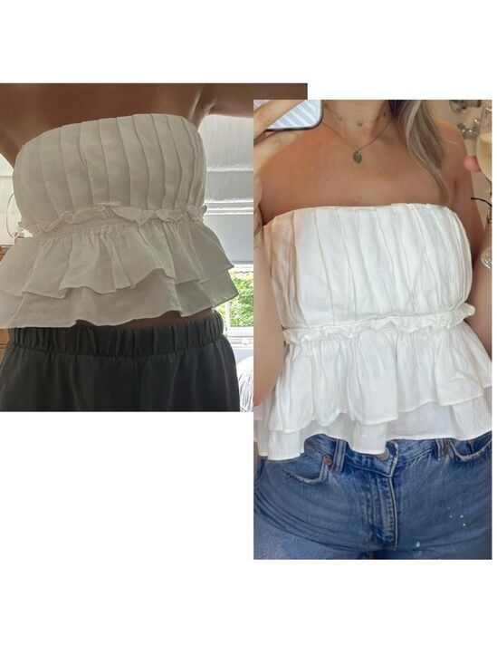 Zara Tops - Zara white pleated ruched layered ruffle frill strapless open back top blouse M